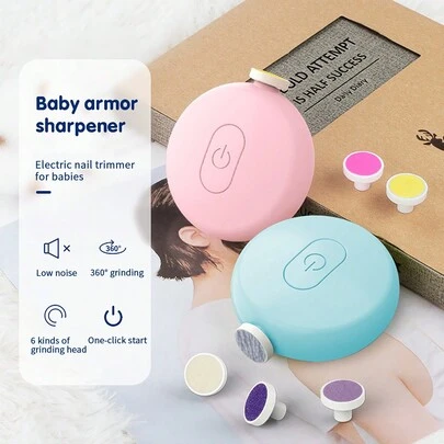 7pcs Electric Baby Nail Clipper Kit, Newborn Safe Nail Trimmer Set With 6 Replaceable Heads, Low Noise Ergonomic Design Beauty Grooming Tool, For Baby, Children & Adult Toenail