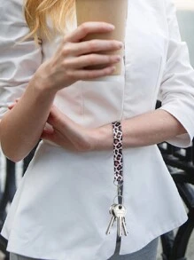 1 件装咖啡色豹纹腕带手机挂绳，适用于身份证徽章夹和钥匙，配有手机隔层，可爱的涤纶材料腕带挂绳，适用于信用卡、通行证、手机吊饰配件，配有金属钥匙圈，是送给老师、学生、工作人员的绝佳礼物 - 彩色 - 查看 4