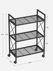 SONGMICS 3-Tier Metal Storage Rack With Wheels, Mesh Shelving Unit With X Side Frames, 23.6-Inch Width, For Entryway, Kitchen, Living Room, Bathroom, Industrial Style, Black - màu đen - Xem 6
