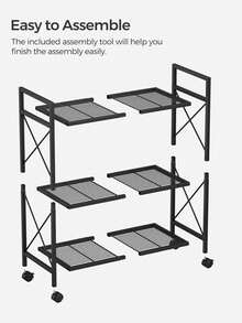 SONGMICS 3-Tier Metal Storage Rack With Wheels, Mesh Shelving Unit With X Side Frames, 23.6-Inch Width, For Entryway, Kitchen, Living Room, Bathroom, Industrial Style, Black - màu đen - Xem 7