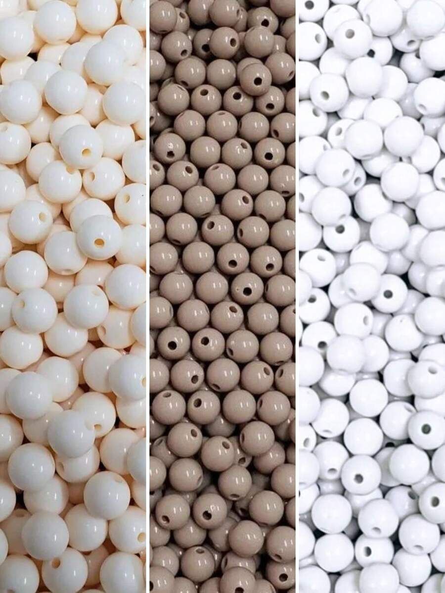 300 Milky Pearl Trio Beads 6mm Jewelry And Crafts - Màu be - Xem 1