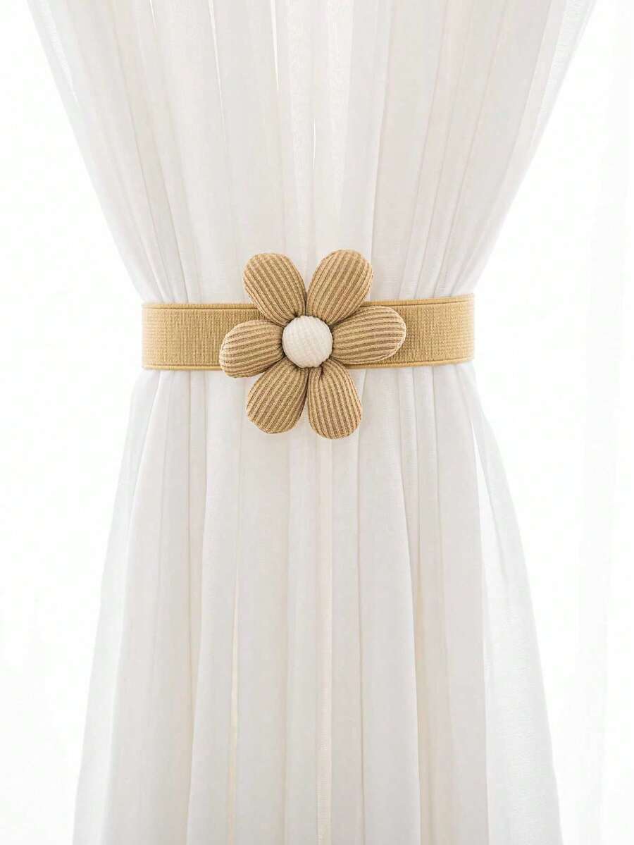 1pc Khaki Floral Decorative Tie-Back Curtain Clip - Khaki - View 1