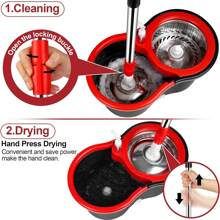 Spin Mop And Bucket With Wringer Set, 360° Spinning Mop Bucket Systemt And 3 Microfiber Mop Replacement Heads 61" Stainless Steel Adjustable Handle For Floor Cleaning - Black - View 2