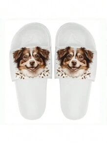 Chanclas planas ultraligeras antideslizantes de hombre personalizadas con impresión 3D, adecuadas para interiores/exteriores y uso en jardín, diseño para parejas, ornamental, estiloso como un perro, de moda, minimalista elegante, acogedor personalizado, único, regalo ideal para él, regalo ideal para ella, familia y amigos - Blanco - Ver 6