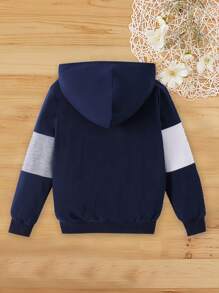 Giacca sportiva con chiusura lampo e cappuccio a blocchi di colore per ragazzini, per primavera e autunno