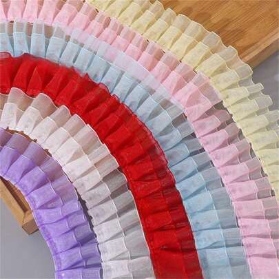 5 米双层雪纺，带 4 厘米褶皱蕾丝边，DIY 服装和家纺装饰边饰