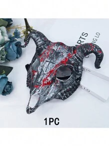 1 pieza Máscara cuernuda multicolor y multiestilos, máscara con cabeza de cabra cruzada, máscara sangrienta de Halloween, máscara aterradora y genial, adecuada para fiesta de baile de Halloween, máscara de cabra de plástico animal, accesorio de fiesta de cosplay de Halloween - Multicolor - Ver 10