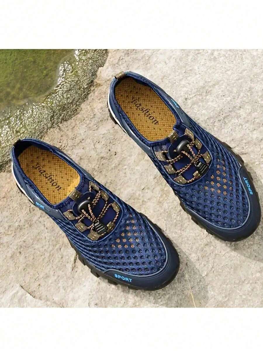 Men's Summer Mesh Breathable Hiking Shoes Sneakers Outdoor Travel Walking Shoes Lightweight Portable Wading Shoes - 藍色 - 查看 1
