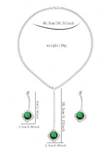 1 套 3 件祖母绿方晶锆石项链和耳环奢华珠宝套装，带花卉装饰的新娘婚礼派对配饰，非常适合女性节日穿着 - 綠色 - 查看 5