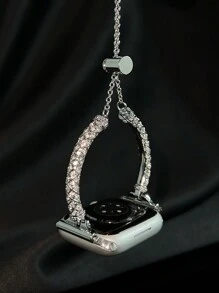 1pc Compatible With Apple Watch Band Women's Exquisite Slim Metal Bracelet With Rhinestone Smart Band, Compatible With Apple Watch38/40/41/42/44/45/46/49mm, Compatible With Apple Watch Series Ultra/SE/10/9/8/7/6/5/4/3/2/1, Length Can Be Adjusted Without Tools, Cute And Considerate Business Metal Bracelet, Can Be Matched With Any Outfit, Can Also Be Given As A Girlfriend's Birthday Gift Valentine's Day Gift - Silver - View 3