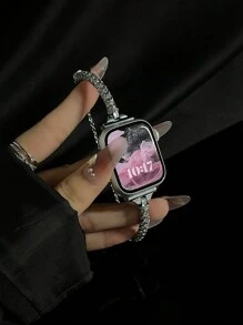 1pc Compatible With Apple Watch Band Women's Exquisite Slim Metal Bracelet With Rhinestone Smart Band, Compatible With Apple Watch38/40/41/42/44/45/46/49mm, Compatible With Apple Watch Series Ultra/SE/10/9/8/7/6/5/4/3/2/1, Length Can Be Adjusted Without Tools, Cute And Considerate Business Metal Bracelet, Can Be Matched With Any Outfit, Can Also Be Given As A Girlfriend's Birthday Gift Valentine's Day Gift - Silver - View 7