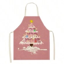 1 件圣诞树和雪人 3D 图案亚麻围裙，适合家庭烹饪、厨房穿着和烹饪爱好者 - 彩色 - 查看 13