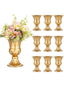 2/8 Pcs Gold Flower Arrangements Vase For Wedding Table Centerpiece - 9in Metal Planter Vase Pot For Artificial Real Flower Small Trumpet Plant Urn For Garden,Halloween And Decorations - 兩種尺寸可供選擇 - 查看 1