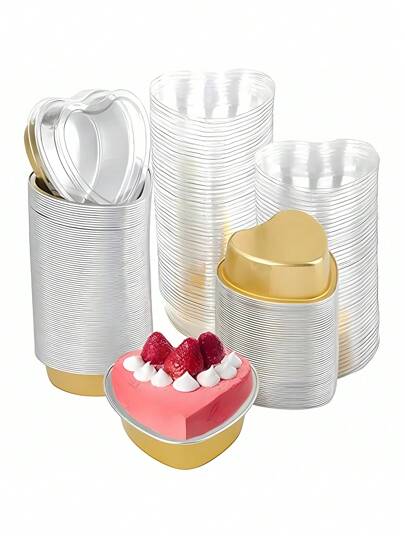 10/12/15/20/25件可重复使用铝箔蛋糕烘焙杯带盖甜点杯耐高温迷你芝士蛋糕杯适用于派对婚礼、家庭烘焙、面包店