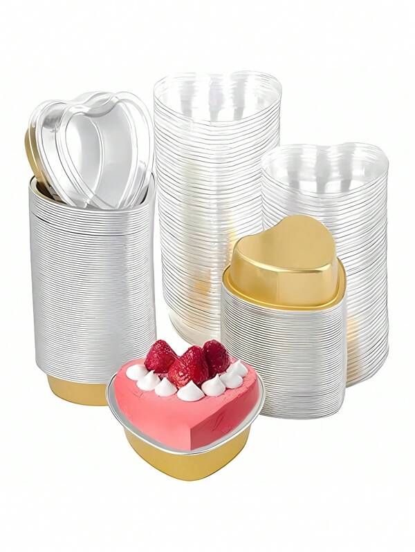 10/12/15/20/25 piezas Moldes de aluminio reutilizables para hornear pasteles con tapas, tazas para postres, tazas mini resistentes a altas temperaturas para cheses cake, adecuadas para fiestas, bodas, hornear en casa, panaderías