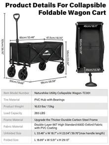 Naturehike Beach Wagon With Big Wheels For Sand, 265LBS Collapsible Wagon Cart, Foldable Portable Heavy Duty Garden Wagon Cart - Large Capacity Utility Wagon For Shopping,Camping,Garden,Sports,Grocery - Black - View 6