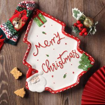 Ceramic Dessert Christmas Gift Plate Coffee Mug Dinner Plates Dishes Living Room Tableware Christmas Gift Decoration Gift Fruit Salad Plate Home Room Decoration