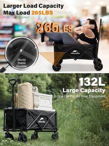 Naturehike Beach Wagon With Big Wheels For Sand, 265LBS Collapsible Wagon Cart, Foldable Portable Heavy Duty Garden Wagon Cart - Large Capacity Utility Wagon For Shopping,Camping,Garden,Sports,Grocery - Black - View 1
