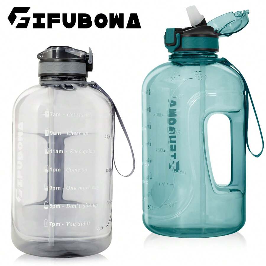 GIFUBOWA Botella de agua grande de 3L con asa y pajita, 105 onzas, jarra deportiva gigante de 0.8 galones, botellas motivacionales de 3 litros a prueba de fugas para el gimnasio, yoga, acampada, exterior y viajes