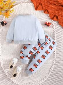 Baby Jungen 2-teiliges Set, niedlich & Autoprint Langarm-Sweatshirt und Hose, Herbst Outfit