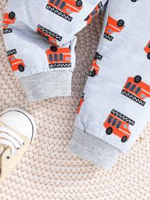 Baby Jungen 2-teiliges Set, niedlich & Autoprint Langarm-Sweatshirt und Hose, Herbst Outfit