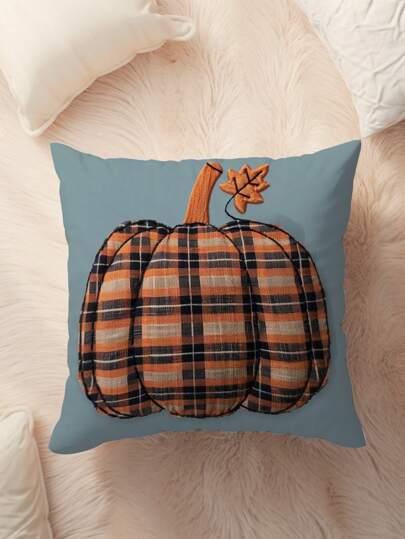 1pc Vintage Pumpkin Printed Cushion Cover, Halloween Theme (No Filling)