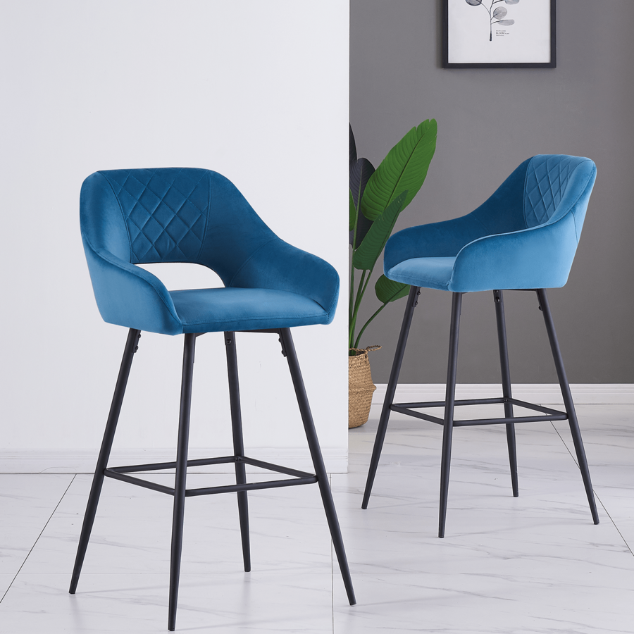 Bar Stools Set Of 2 Dark Teal Velvet Padded Bar Chairs With Footrest