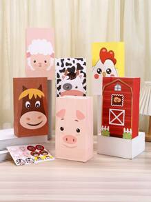 12pcs/Set 24*13*8CM Kraft Paper Bags With Cute Farm Animal Design, Creative Candy/Gift Bags For Holiday Party Or Birthday (1 Sticker Included),Christmas Valentine Day - Multicolor - View 2