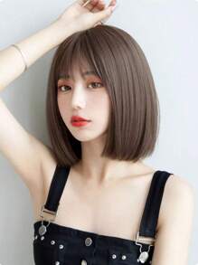 Peruca Bobo Curta de 12 Polegadas, Cabelo Liso Marrom, Peruca de Cabelo Sintético Resistente ao Calor para Uso Diário e Natural