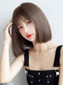 Peruca Bobo Curta de 12 Polegadas, Cabelo Liso Marrom, Peruca de Cabelo Sintético Resistente ao Calor para Uso Diário e Natural