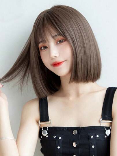 Short Bobo Wig 12inch Brown Straight Hair Wig Natural Daily Hair Synthetic Heat Resistant Wigs