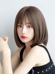 Peruca Bobo Curta de 12 Polegadas, Cabelo Liso Marrom, Peruca de Cabelo Sintético Resistente ao Calor para Uso Diário e Natural