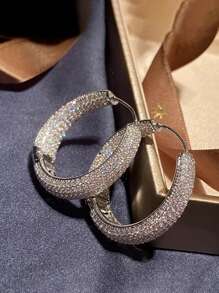 1 Pair Fashion Cubic Zirconia Hoop Earrings For Women For Wedding Engagement Anniversary Party Jewelry Valentine's Day Gift Valentines,Mom,Mother,Mother's Day,Gift