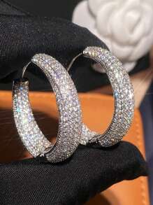 1 Pair Fashion Cubic Zirconia Hoop Earrings For Women For Wedding Engagement Anniversary Party Jewelry Valentine's Day Gift Valentines,Mom,Mother,Mother's Day,Gift