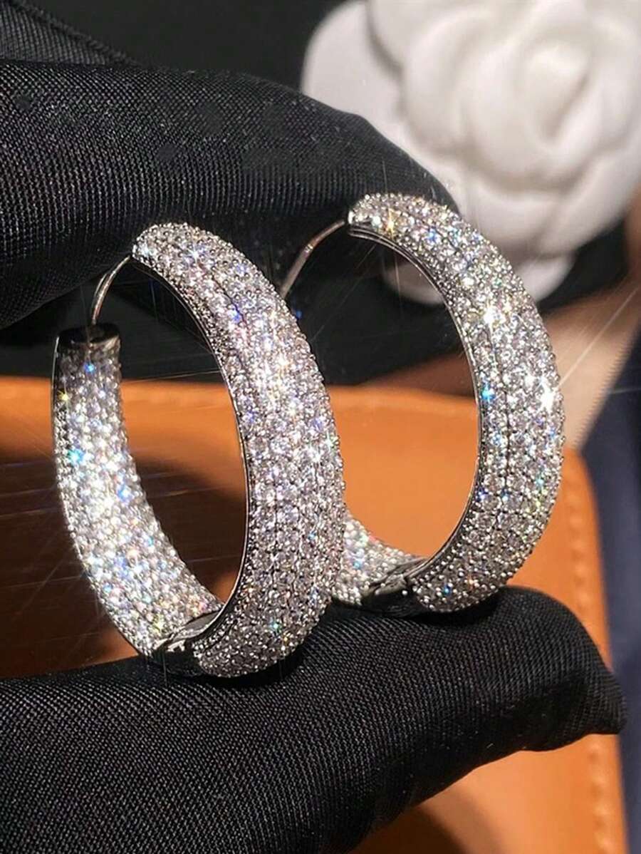 1 Pair Fashion Cubic Zirconia Hoop Earrings For Women For Wedding Engagement Anniversary Party Jewelry Valentine's Day Gift Valentines,Mom,Mother,Mother's Day,Gift