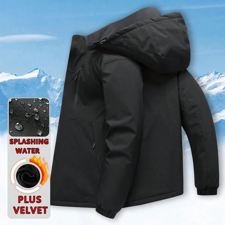 Giacca stile boyfriend da uomo, imbottita e rinforzata per l'inverno, cappotto per giovani e mezza età con cappuccio removibile, design monocolore, adatto per uso casual quotidiano - nero - Visualizzare 1