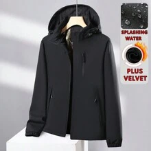 Giacca stile boyfriend da uomo, imbottita e rinforzata per l'inverno, cappotto per giovani e mezza età con cappuccio removibile, design monocolore, adatto per uso casual quotidiano - nero - Visualizzare 2