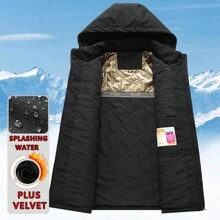 Giacca stile boyfriend da uomo, imbottita e rinforzata per l'inverno, cappotto per giovani e mezza età con cappuccio removibile, design monocolore, adatto per uso casual quotidiano - nero - Visualizzare 4