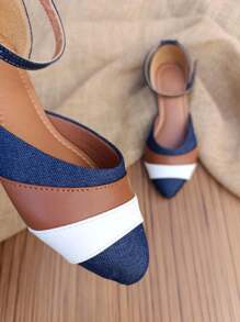 KIT 2 Pairs Salome Sandals Flat Pointed Toe Comfortable Elegant Casual Women's Black White Caramel Jeans Moda Gringa Promotion - 藏蓝色 - 查看 3