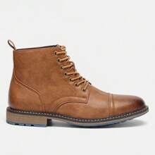 Botas de trabajo retro para hombre, puntera redonda, tacón grueso, Top en dos tonos, suela de goma, costura en beige AL633 - Amarillo Mostaza - Ver 7