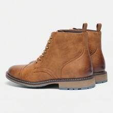 Botas de trabajo retro para hombre, puntera redonda, tacón grueso, Top en dos tonos, suela de goma, costura en beige AL633 - Amarillo Mostaza - Ver 6