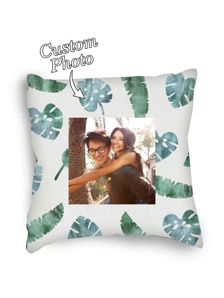 1pc Customizable Portrait/Face Print English Love Couples Photo DIY Pillow Cover, Family, Partner, Kids, Pets, Friends One-Side Printed Decorative Throw Pillow Case For Living Room, Sofa, Bedroom, No Insert - Multicolor - View 1