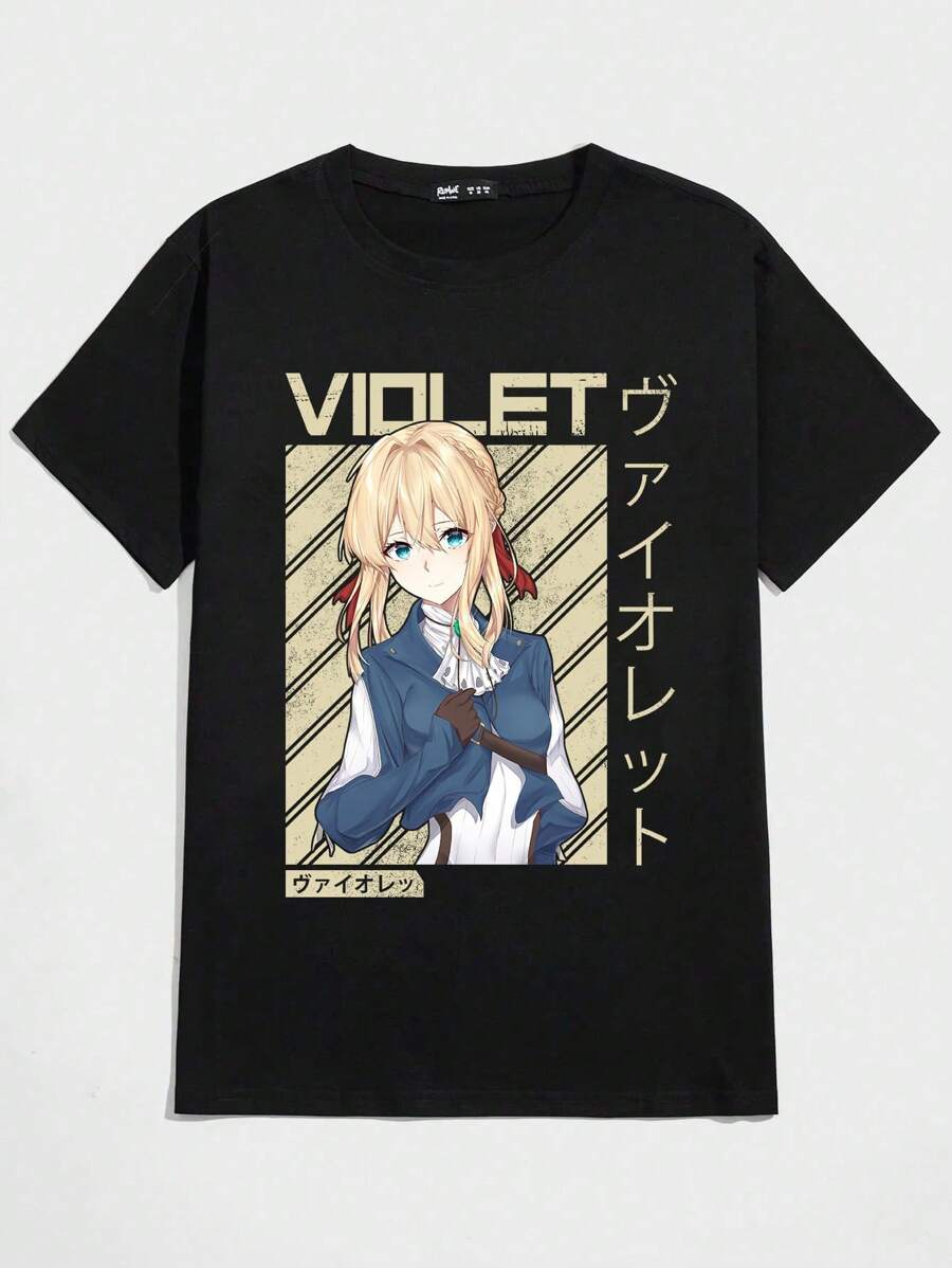 Violet Evergarden Anime T-Shirt Unisex 100% Cotton Streetwear Launch Shipping In Various Colors!! - 黑色 - 查看 1