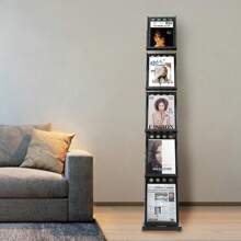 HOHOBLA LOYALHEARTDY-BTG Brochure Display Stand & Foldable Magazine Rack With 5 Pockets Metal Catalog Literature Rack For Exhibition And Trade Show Black(10.62"W X 15.74"D X 62.99"H)[Best Gift For Family&Friends]