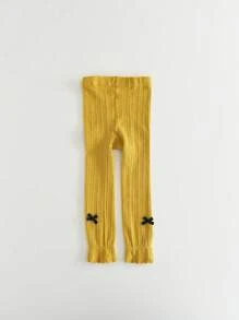 1 件女童蝴蝶结紧身打底裤透气黑/白色连裤袜，适合日常休闲穿着 - 黃色 - 查看 7