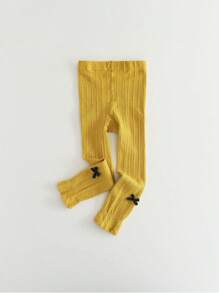 1 件女童蝴蝶结紧身打底裤透气黑/白色连裤袜，适合日常休闲穿着 - 黃色 - 查看 6