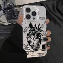 1 Pc Sketch Heart-Shaped Design Anti-Fall And Anti-Slip Phone Case, Compatible With IPhone15 Pro Max/11/12/13/14/Pro/Pro Max Series - Black - View 6
