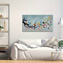 Vintage Butterfly Canvas Wall Art - Colorful Butterflies On Teal Background, Ready To Hang, 24''x32''x1.5''(60x80x4cm) - Color - View 3