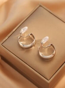 1 对时尚光滑圆形闪亮夹式耳环，适合女士日常佩戴，可作为礼物赠送 - 圓形耳夾 - 查看 7