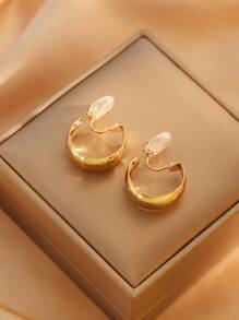 1 对时尚光滑圆形闪亮夹式耳环，适合女士日常佩戴，可作为礼物赠送 - 圓形耳夾 - 查看 6